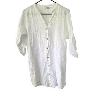 Rosemarine White Linen Embroidered Tunic Top Size Large Made in Italy